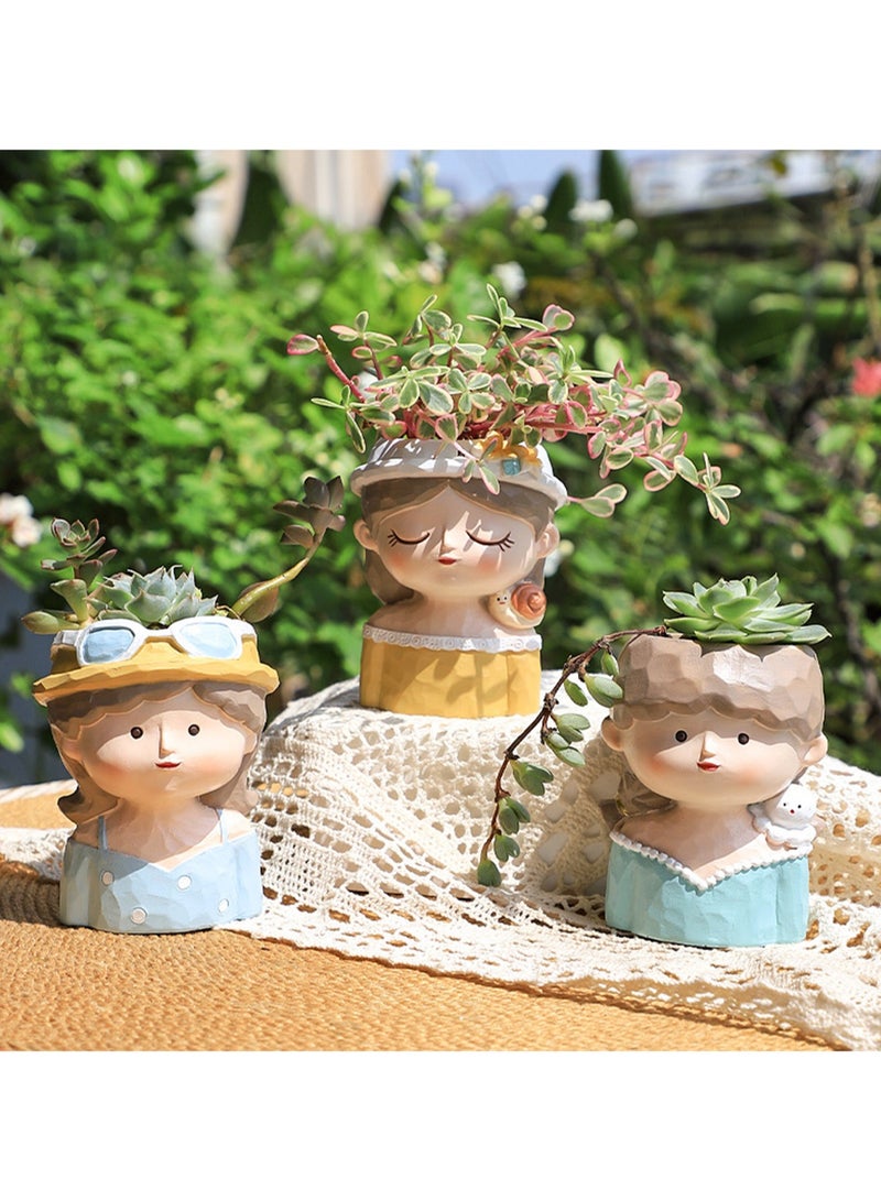 Desktop Cute Little Girl Balcony Garden Resin Fleshy Flower Pot Creative Gardening Decoration Potted Flower (Polka Dot Girl) - Image 3